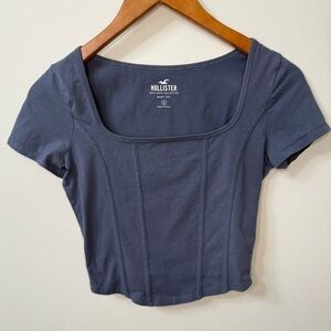 Hollister Blue Square Neck Baby Tee Crop Top Size S